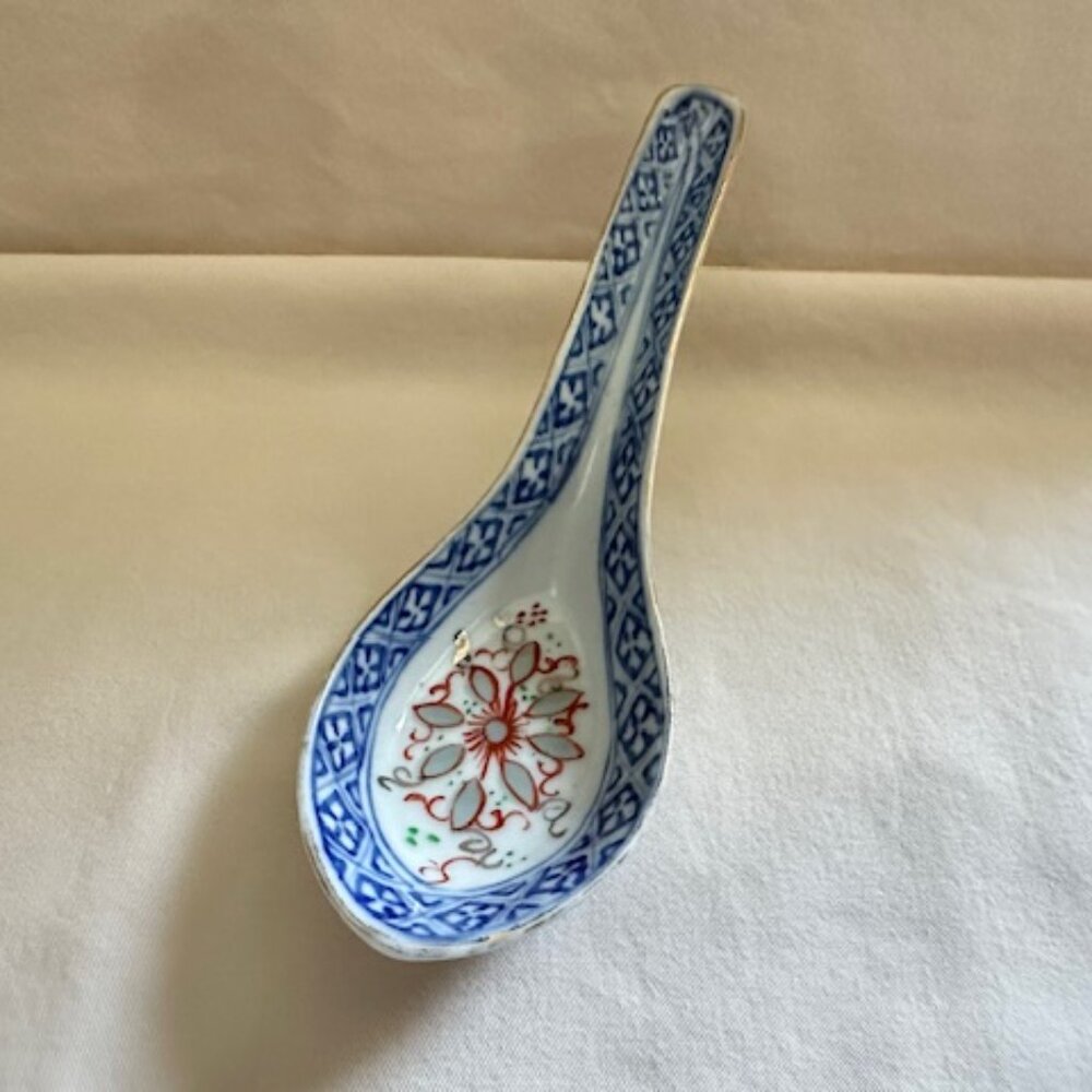 Vintage Asian Porcelain Soup Spoon